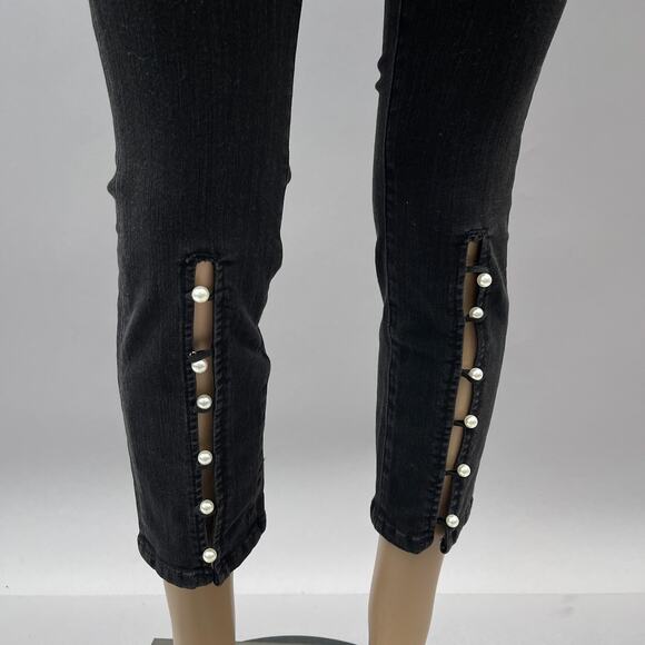 PAIGE Black Straight Leg Pearl Jeans - Picture 7 of 16
